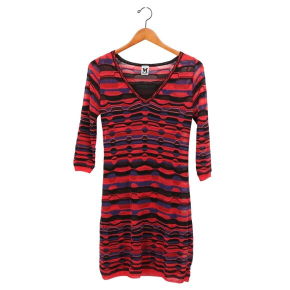M Missoni Striped Crochet Knit 3/4 Sleeve V-Neck Dress 42 ~ US 4 - Picture 1 of 9